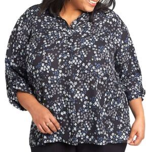 EC LANE BRYANT PULLOVER ROLL SLEEVE FLORAL BLOUSE SZ. 26/28
